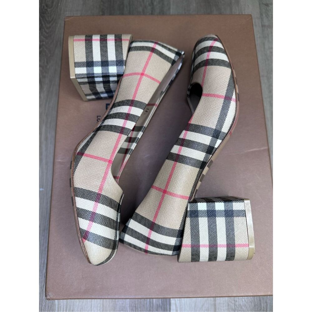 Burberry Joy Vintage Check Block Heel Round Toe Pumps Beige Size 38 $750 - Picture 6 of 16